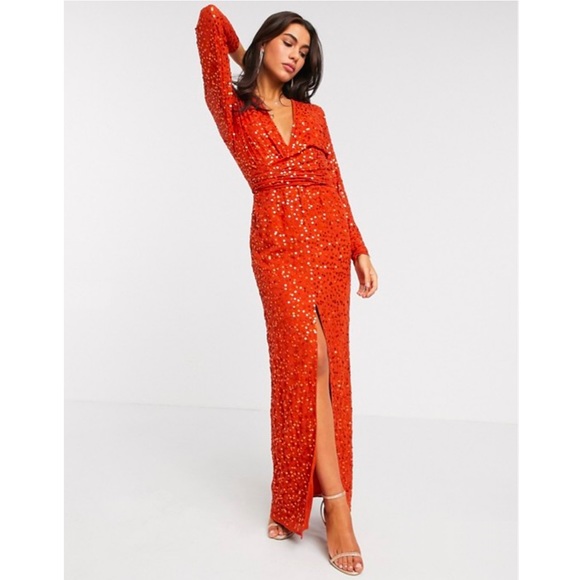 ASOS Dresses & Skirts - Red-orange ASOS DESIGN scatter sequin maxi dress